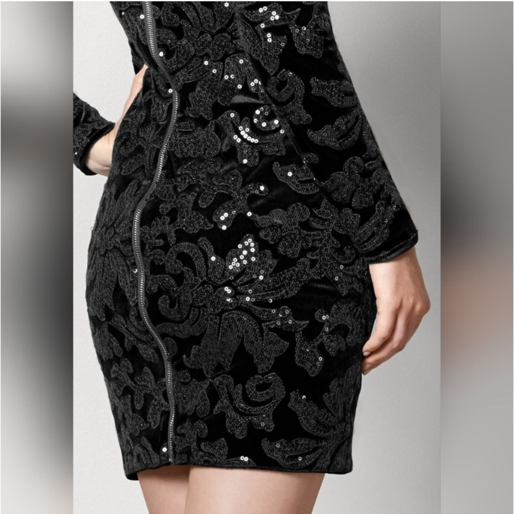 Venus Black Velvet & Floral Sequin Keyhole Dress & Waterfall Back Blazer Set - Picture 6 of 12